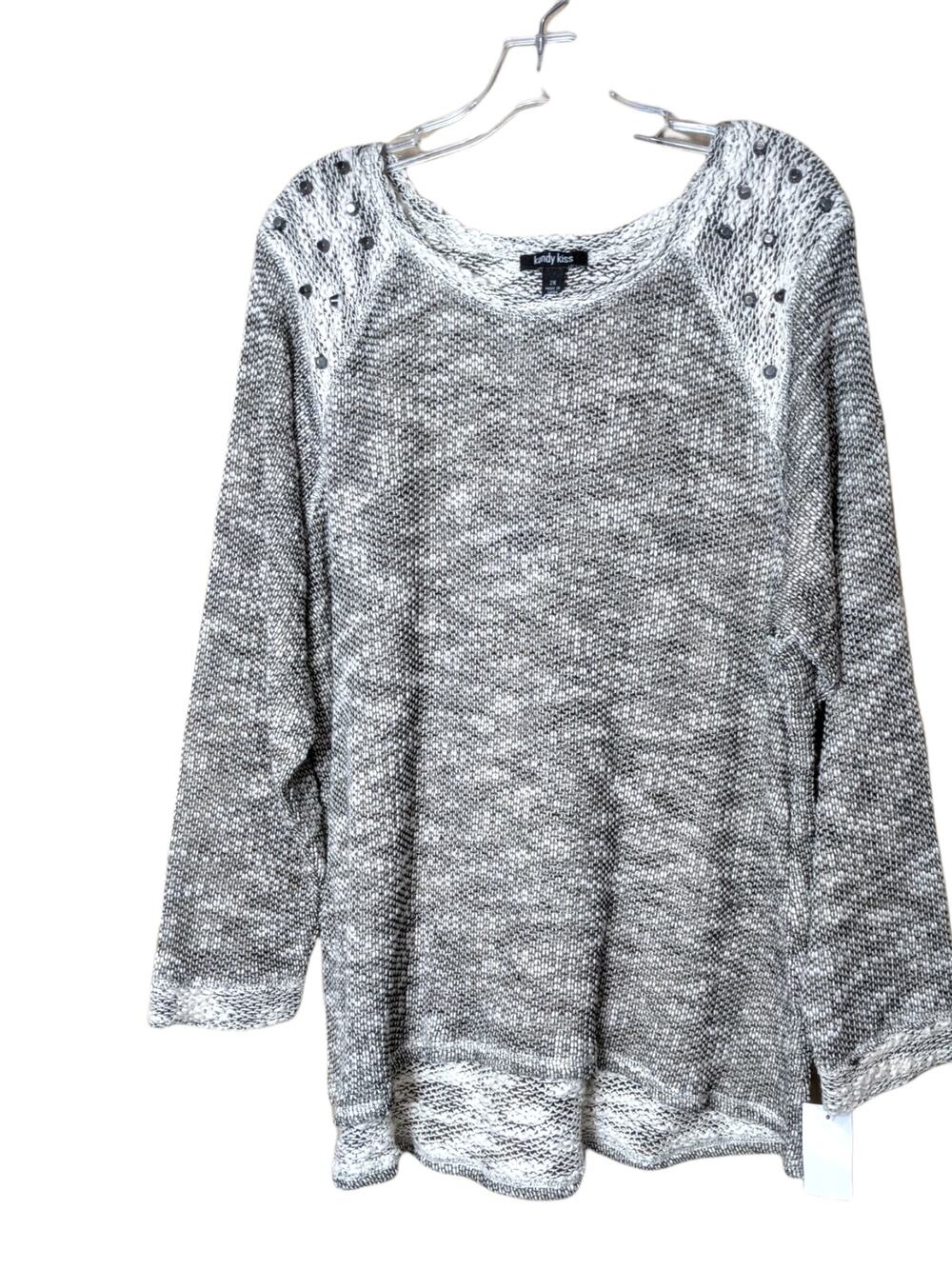 KANDY KISS Black White Studded Space Dye Style Sweater 2X NEW